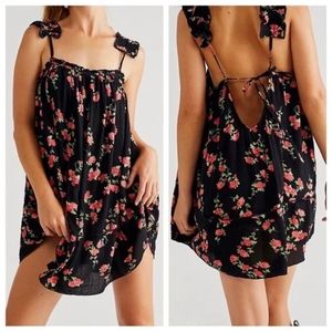 Free People Floral Ruffle Micro Tunic, Black Combo, Size Small
